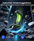 Rugged Industrial Wireless Barcode Scanner 3 In 1 Waterproof Bluetooth With Charging Dock And Battery Indicator Hands Free 1D 2D QR Code Reader For Computer Laptop Mac Android iPhone in action.