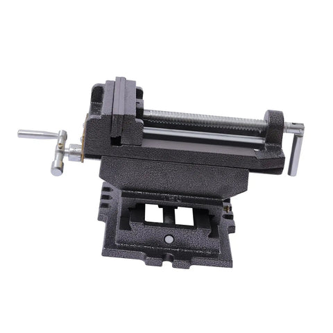 Six Inch Cross Slide Vise For Drill Press And Milling Workbench Heavy Duty Bench Clamp Machine with rugged iron base and steel jaws.