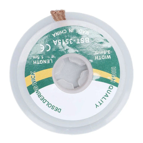 Spool of 3.5mm Wide Desoldering Wick Alloy Copper No Clean Solder Removal Braid, 1.5 Meter Long, top view
