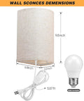 Two Pack Plug In Wall Sconce Industrial Rustic Led Wall Light with Cord 3 Color Modes Beige Finish Dimensions and Bulb
