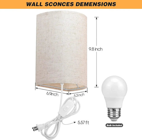 Two Pack Plug In Wall Sconce Industrial Rustic Led Wall Light with Cord 3 Color Modes Beige Finish Dimensions and Bulb
