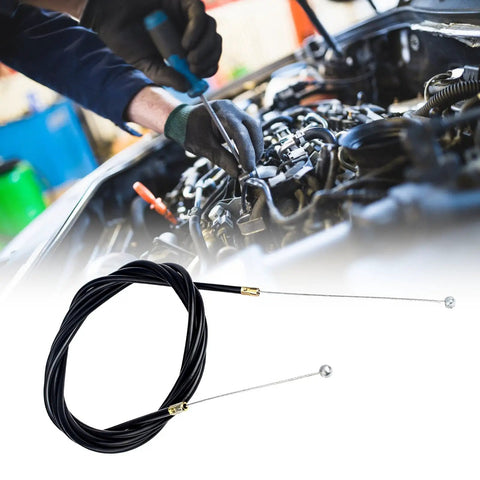 Heavy Duty Throttle Cable Replacement With Sleek Black Casing And Knockout Shaped Tips For Slick Accelerator Response and Rock Solid Control On Any Rig Using Part 786201 For Double End Wire Repairs, shown during installation.