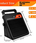 Grab-And-Go Portable Solar Fence Energizer With 10 Mile Range, 0.16J Output, Auto Night Mode, shown with dimensions labeled