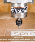 Carbide CNC Router Bits Set with Quarter Inch Shank used for engraving on a clear surface, close-up view.