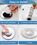 Installation steps for Built To Last Pop Up Bathroom Sink Stopper With Removable Strainer Filter Hair Catcher Solid Brass Drain Assembly No Sweat Replacement For Home Vanities Two Pack.