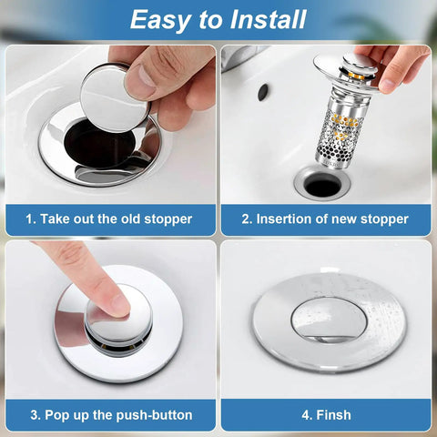 Installation steps for Built To Last Pop Up Bathroom Sink Stopper With Removable Strainer Filter Hair Catcher Solid Brass Drain Assembly No Sweat Replacement For Home Vanities Two Pack.