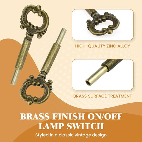 Set Of Four Heavy Duty Brass Finish Lamp Turn Knobs For Retro Lighting Fixtures Featuring Smooth Twist On Off Switches Crafted From Solid Zinc Alloy Hardware That Adds A Pretty Darn Cool Vintage Vibe To Your Home Setup, showcasing detailed design with ornamental head.