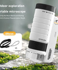 Pocket LED Microscope With 60X To 200X Zoom, Portable Handheld Micro Observation Tool For Kids And Adults, Mini Field Lab Microscope For Science Projects And Outdoor Microbe Exploration on stone path