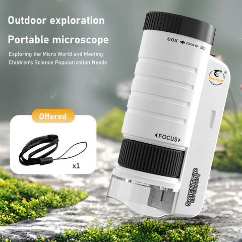 Pocket LED Microscope With 60X To 200X Zoom, Portable Handheld Micro Observation Tool For Kids And Adults, Mini Field Lab Microscope For Science Projects And Outdoor Microbe Exploration on stone path