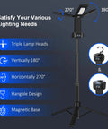 Go To Rechargeable LED Work Light With Stand And Detachable Tripod, Aluminum 67 Inch Portable Spotlight with adjustable lamp heads