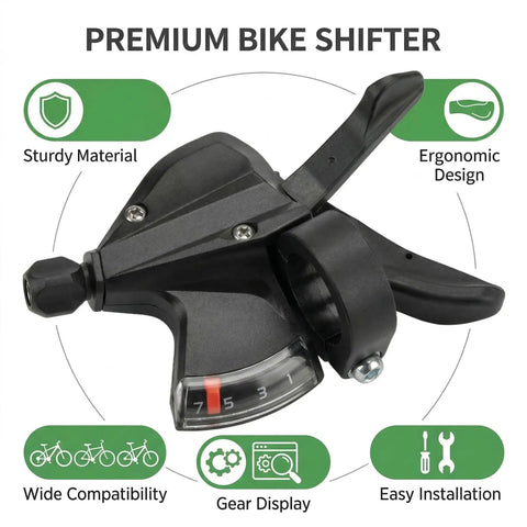 7 Speed Right Thumb Bike Shifter For Smooth Gear Changes, Trigger Shifter Lever With Gear Indicator, Black, Ergonomic Design