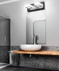 Two Lights Black Modern Bathroom Vanity Light With Acrylic LED Wall Fixture above mirror, sleek metal frame in bathroom
