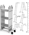 Lightweight Folding Ladder For Home And Outdoors Extendable A Frame Step Ladder With Sturdy Locking Joints Anti Slip Feet Stable Leaning And A Frame Modes Portable DIY Tool For Roof Garage Attic And More, aluminum foldable multi-position ladder