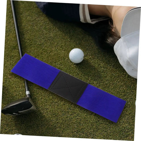 Two Piece Golf Swing Training Arm Strap Set for All Golfers on green grass with golf club and ball
