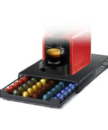 Keep Your Kitchen Game Tight With This Metal Coffee Pod Drawer Holds Sixty Nespresso Capsules Effortless Slide Design Lets You Snag Pods Without Breaking A Sweat. Display of Nespresso machine with neatly organized pods.