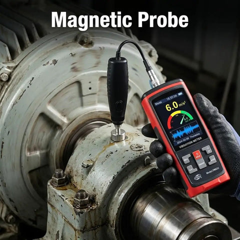 Handheld Digital Vibration Meter 3 In 1 Tester For Motors And Bearings Pro Grade Vibrometer with magnetic probe on motor