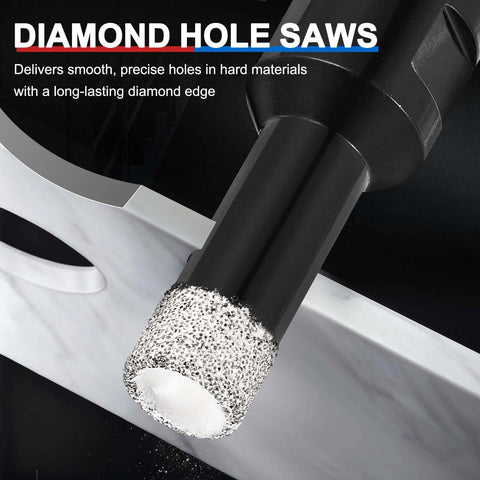PATIKIL 6mm diamond hole saw bit with 5/8-11 thread on angle grinder, cutting ceramic tile