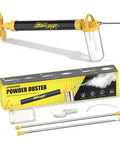 Diatomaceous Earth Powder Duster With Adjustable 4 Ft Sprayer, yellow pump powered tool, packaging and components shown