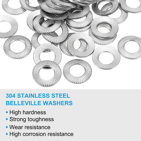 M8x16mm 304 Stainless Steel Belleville Spring Disc Washer 50 Pack Conical Knurled Gasket For Automotive Industrial Construction Use Heavy Duty Be Beefy Performance Flat Washer Set, 304 stainless steel washers