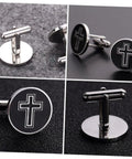Cross Cufflinks For Men In Polished Titanium Steel With Black Finish Dope And Elegant Decorative Fasteners For Shirts