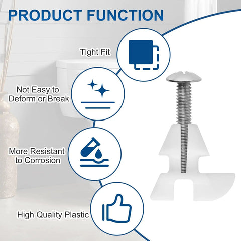 Top Tier Toilet Seat Hardware Kit Built Tough With Rust Resistant Screws And Durable Plastic Nuts showing tight fit and corrosion resistance features.