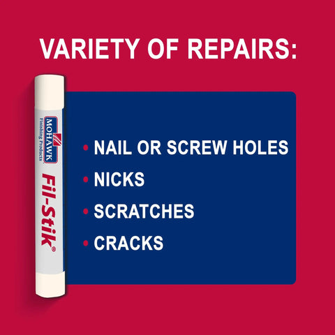 Pro Level Off White Wood Repair Putty Stick For Fixing Furniture Scratches And Trim Gouges Easy Glide Wax Filler Kit for nail or screw hole repairs.