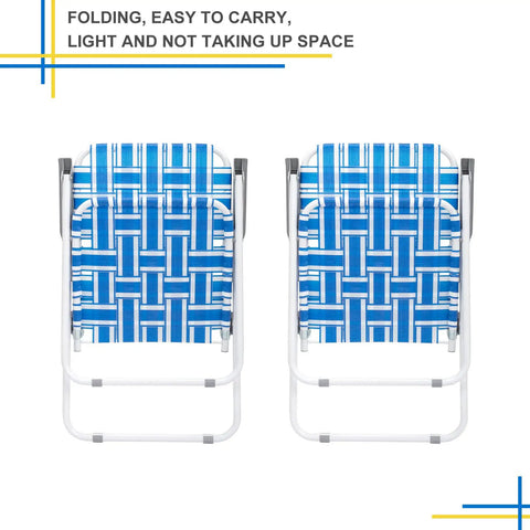 Set Of 2 Portable Folding Lawn Chairs For Patio Or Beach Use, Webbed Seats With Higher Backrests, Heavy Duty Metal Frame