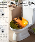 Round Sunset Toilet Seat on a standard toilet, showcasing durable resin and a beautiful sunset design.