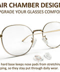 Five Pairs Silicone Eyeglass Nose Pads With Air Chamber All-Day Comfort installed on clear glasses, showing screw-in base.