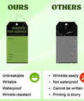 Ready For Service Tag Set 50 Pack 3x5 3/4 Inch Wire Grommet Repair Tags For Equipment Black And Green Color Code Tags For Production Status Required Examination And Maintenance In The Shop Cardstock, green tag comparison
