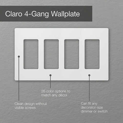 Claro 4 Gang Light Switch Cover Plate With Rocker Switches Screwless Wall Plate For Outlets Gloss Light Almond