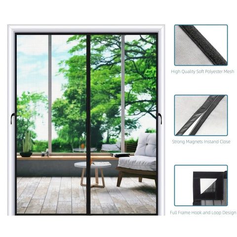 Magnetic Screen Door 70x95 Inches Fits French Entry Interior and Patio Doors Snap On Mesh Curtain With Heavy Duty Magnets For Sliding Doors