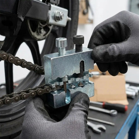 Pro Grade 35 Chain Breaker Tool for Quick Pin Removal and Pressing in use on BMX bike chain, CNC steel construction