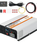 2000 Watt Pure Sine Wave Power Inverter Converts 12V DC To 120V AC With LCD Display and remote control accessories included.