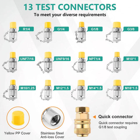 All In One Hydraulic Pressure Test Kit With Five Gauges 10 To 600 Bar And 150 To 10000 PSI 13 Test Couplings 14 Tee Connectors
