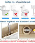 Guide to confirm toilet type and measure hole diameter for use with Two Inch Toilet Flush Valve Assembly For Most One Piece Toilets With Top Push Button Universal Fit, Replacement Part For Dual Flush Systems, Works With Tank Hole Size 2.56 To 2.76 Inches, Easy Install, Durable Repair Kit.