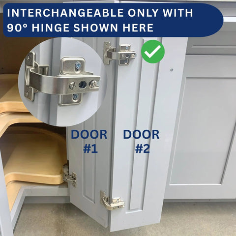 90 Degree Lazy Susan Pie Cut Cabinet Hinge 2 Pack For Corner Bifold Doors installed on kitchen cabinet doors.