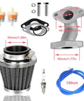 Carburetor Kit For 50cc To 125cc 4 Stroke ATVs Quads Go Karts With Air Filter Intake Manifold And Fuel Filters, components displayed.