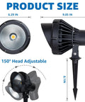 Dimensions of 40W LED Outdoor Spotlight Plug In 120V 4000LM Warm White 3000K with 150° adjustable head and stake.
