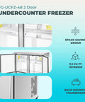 Heavy Duty 48 Inch Commercial Undercounter Freezer With Solid Stainless Exterior And Bright Led Lighting For Serious Kitchen Prep Work Etl Rated 11 Point 1 Cubic Foot Storage Built Tough For Daily Grind Like A Pro, inside view with shelves.