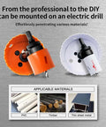 Hole Saw Kit LAIWEI, two drill-mounted hole saws (orange/white) with arbors