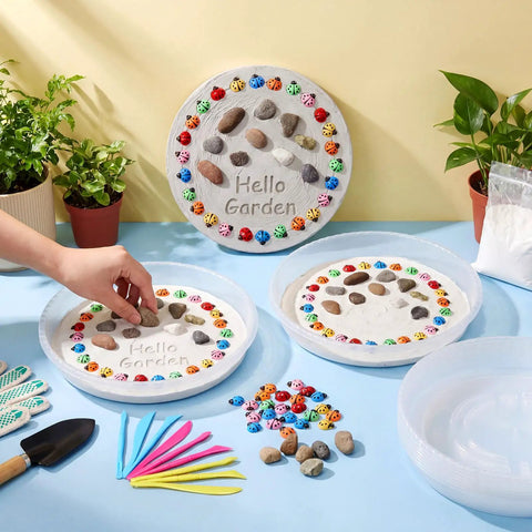 DIY Stepping Stone Kit With 12 Round 10 Inch Molds For DIYers Ocean Theme Resin Animals And Ladybug Decor Includes 12 Sculpting Tools 250g Stone Easy Garden Path Markers For Outdoor Decor Concrete Mix Not Included
