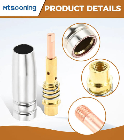 Premium 29 Pc Mig Welder Consumable Set Featuring Contact Tips Gun Nozzles Diffusers For Mb15 Torch with copper tip and brass diffuser