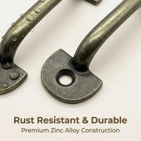 Close-up of Vintage Bronze Mini Drawer Pulls 20 Pcs Set, Zinc Alloy Jewelry Box Handles with water droplets on surface.