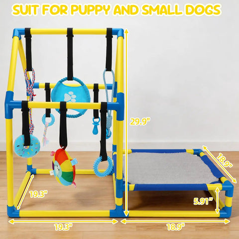 Puppy Play Gym Indoor Dog Playground With 8 Enrichment Toys PVC frame interactive activity center for small dogs and puppies