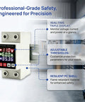 Badass Smart Circuit Breaker Adjustable Voltage Protector 110V 63A High Current Capacity showing triple display and compact design.