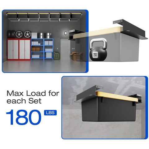 Updated 2 Set Overhead Garage Storage Rack Heavy Duty 13 Gauge Ceiling Bin Organizer installed on ceiling with tote containers.