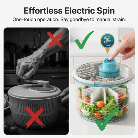 Electric Salad Spinner And Produce Washer To Wash And Spin Dry Leafy Greens Berries Or Fresh Veggies Fast With A Steady Non Slip Base That Makes Kitchen Cooking And Cleanup Totally Hassle Free In Blue with one-touch operation