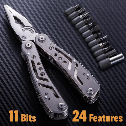 24 In 1 Multitool With Knife And Pliers, 11 Magnetic Bits, Sharp Stainless Steel, Lightweight EDC Gear for camping and hiking.