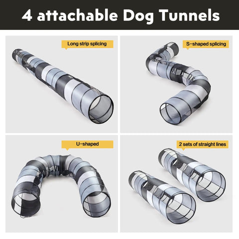 Backyard Dog Agility Training Course Set For Pets, Easy Setup Obstacle Course with 4 Attachable Grey and Black Tunnels